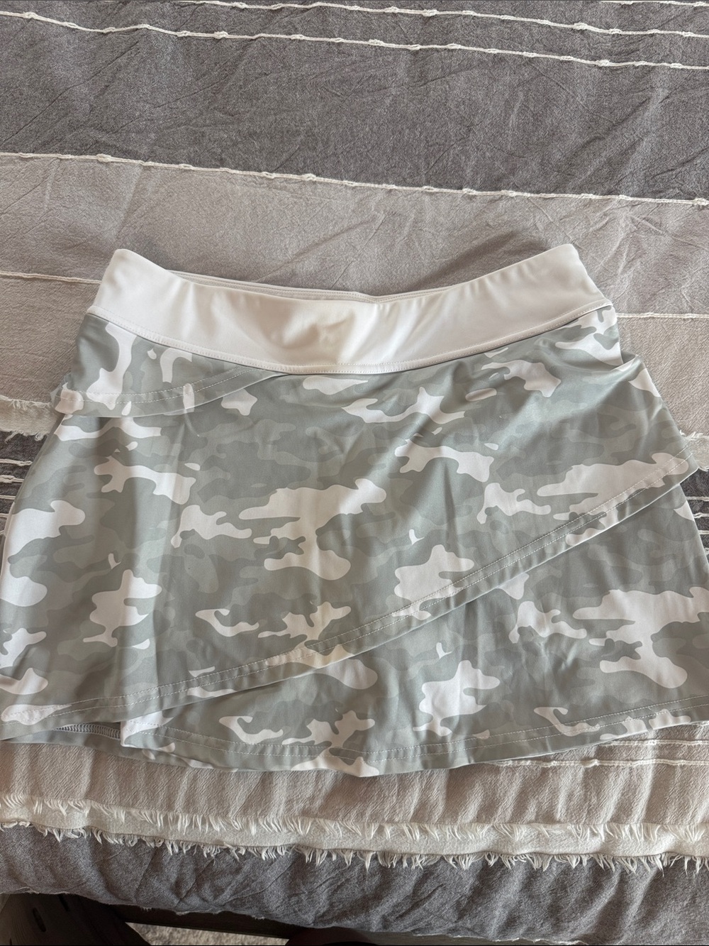 Women's White and Light Gray and Green Camo Skirt